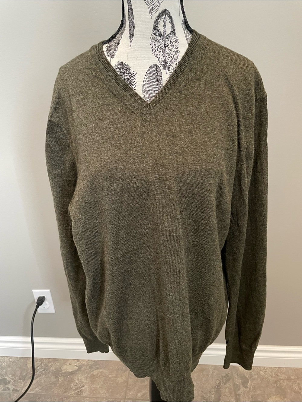 Frank & Oak Men's V-Neck Sweater in Olive